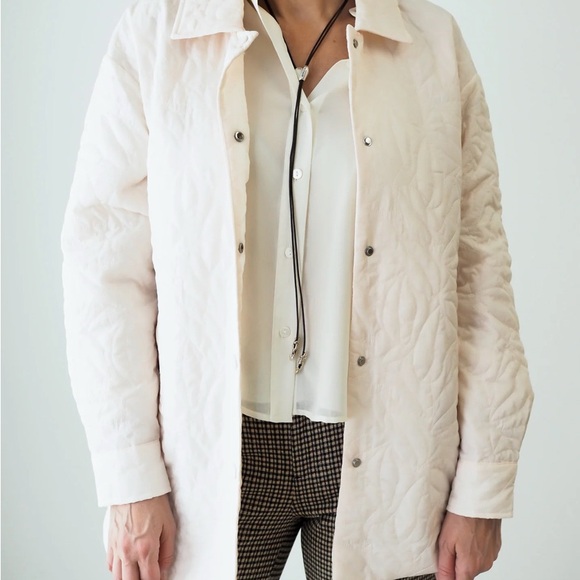 TRIBEL JEANS Women's Cream L/S Quilted Shacket Snap Closures Pockets Large NEW - Picture 1 of 16